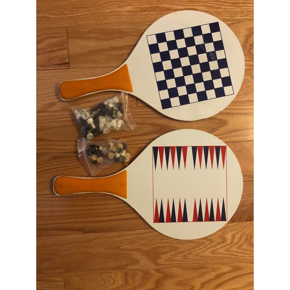 Vintage Chess and Checkers Paddle Board Game Set of 2